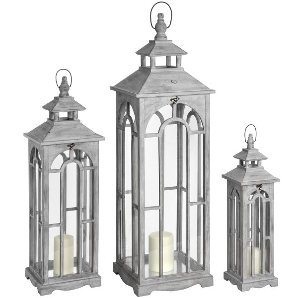 17461.jpg Set of Three Wooden Lanterns With Archway Design