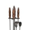 Hand-Turned Fire Companion Set in Antique Pewter With Wooden Handles