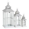 Set of Three White Window Style Lanterns With Open Top