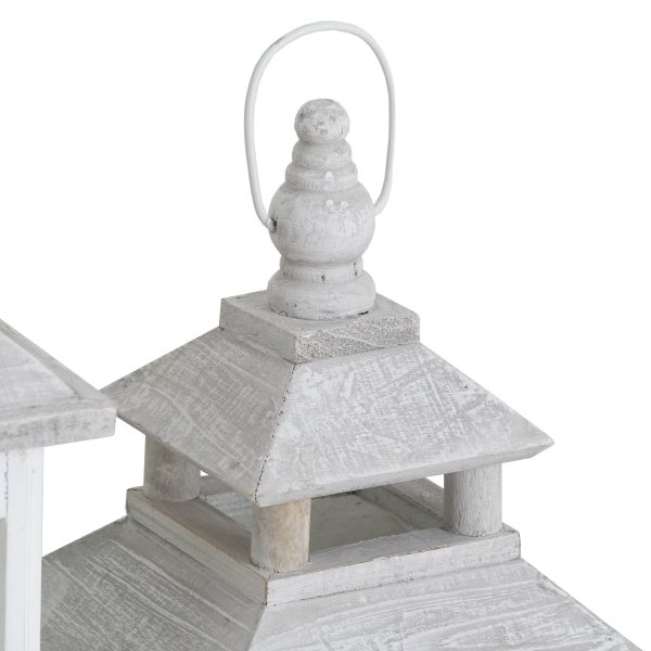Set of Three White Window Style Lanterns With Open Top