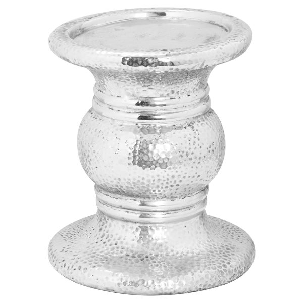 21706.jpg Silver Punch Faced Ceramic Large Candle Holder