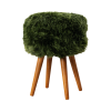 Olive Green Sheepskin Wood Stool – Wood Stain