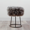 Grey Metal Sheepskin Stool