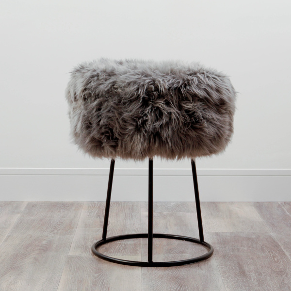 Grey Metal Sheepskin Stool