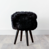 Black Sheepskin Wood Stool – Black