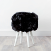 Black Sheepskin Wood Stool – White