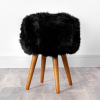 Black Sheepskin Wood Stool – Wood Stain