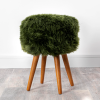 Olive Green Sheepskin Wood Stool – Wood Stain