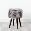 Grey Sheepskin Wood Stool – Black