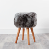 Grey Sheepskin Wood Stool – Wood Stain