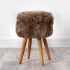 Light Brown Sheepskin Wood Stool – Wood Stain