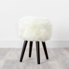 Natural White Sheepskin Wood Stool – Black