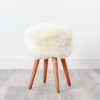 Natural Sheepskin Wood Stool – Wood Stain