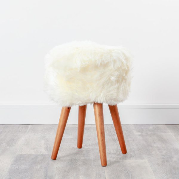 Natural Sheepskin Wood Stool – Wood Stain