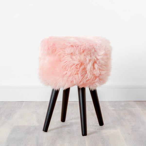 Blush Pink Sheepskin Wood Stool – Black