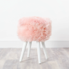 Blush Pink Sheepskin Wood Stool – White