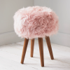 Blush Pink Sheepskin Wood Stool – Wood Stain