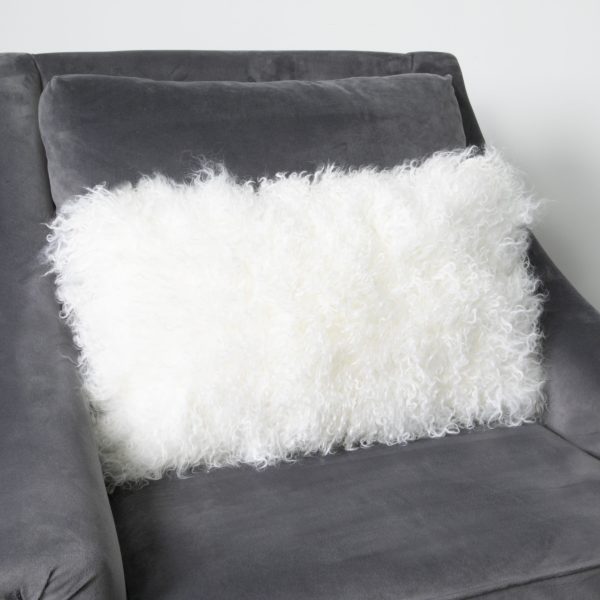 CUS30-CURLY-NAT Natural Curly Sheepskin Cushion Long