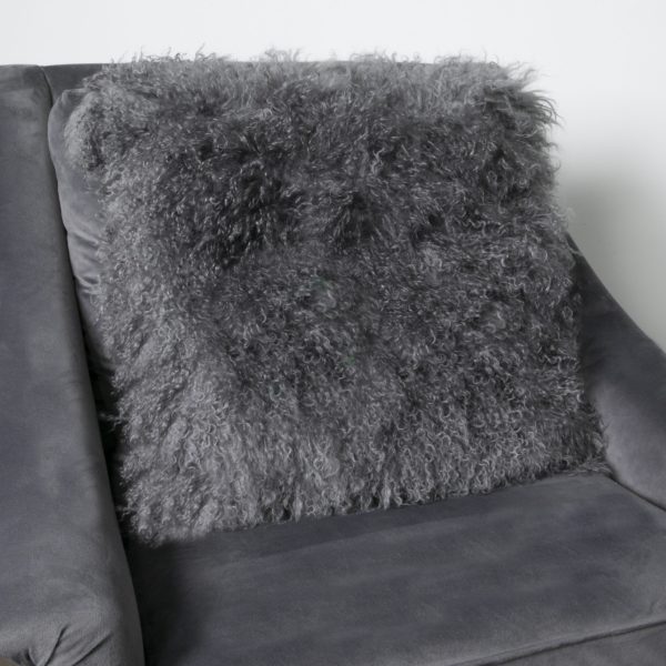 Grey Curly Sheepskin Cushion Square