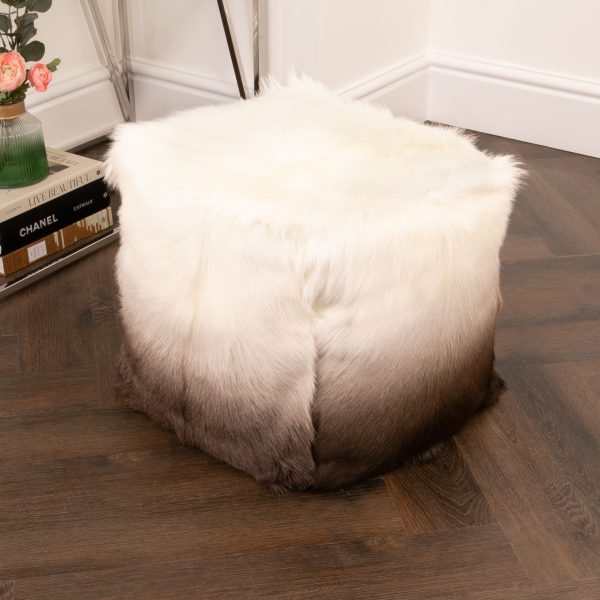 GOPOUF-BRN Ivory/Brown Goatskin Ombre Pouf