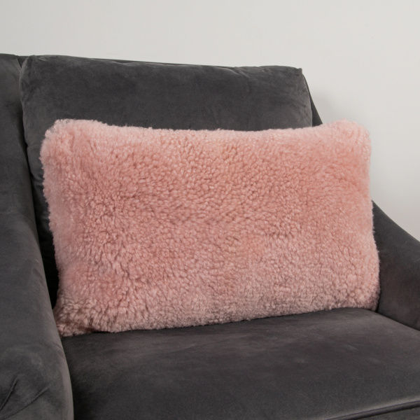 Pink Short Pile Sheepskin Cushion Long