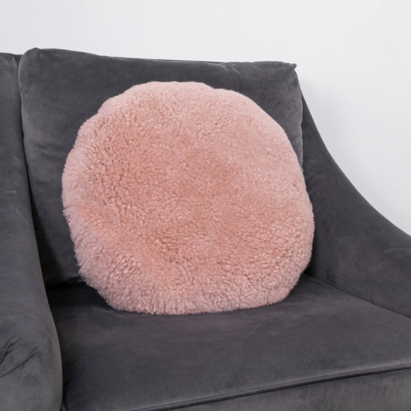Pink Short Pile Sheepskin Cushion Round