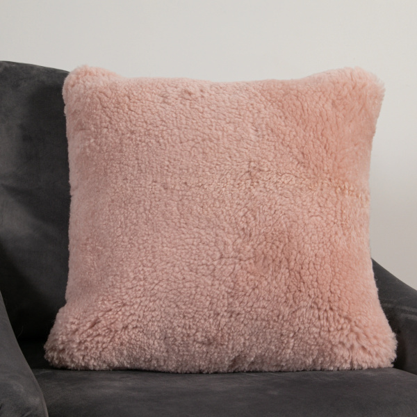 SHORNCUS-PNK-4545 Pink Short Pile Sheepskin Cushion Square