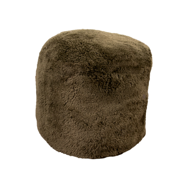 Green Khaki Short Pile Sheepskin Pouf