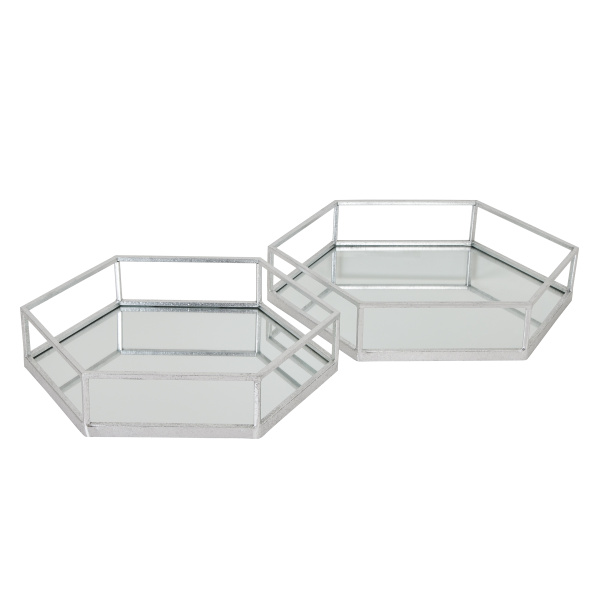 Silver Hexagon Set of Two Trays