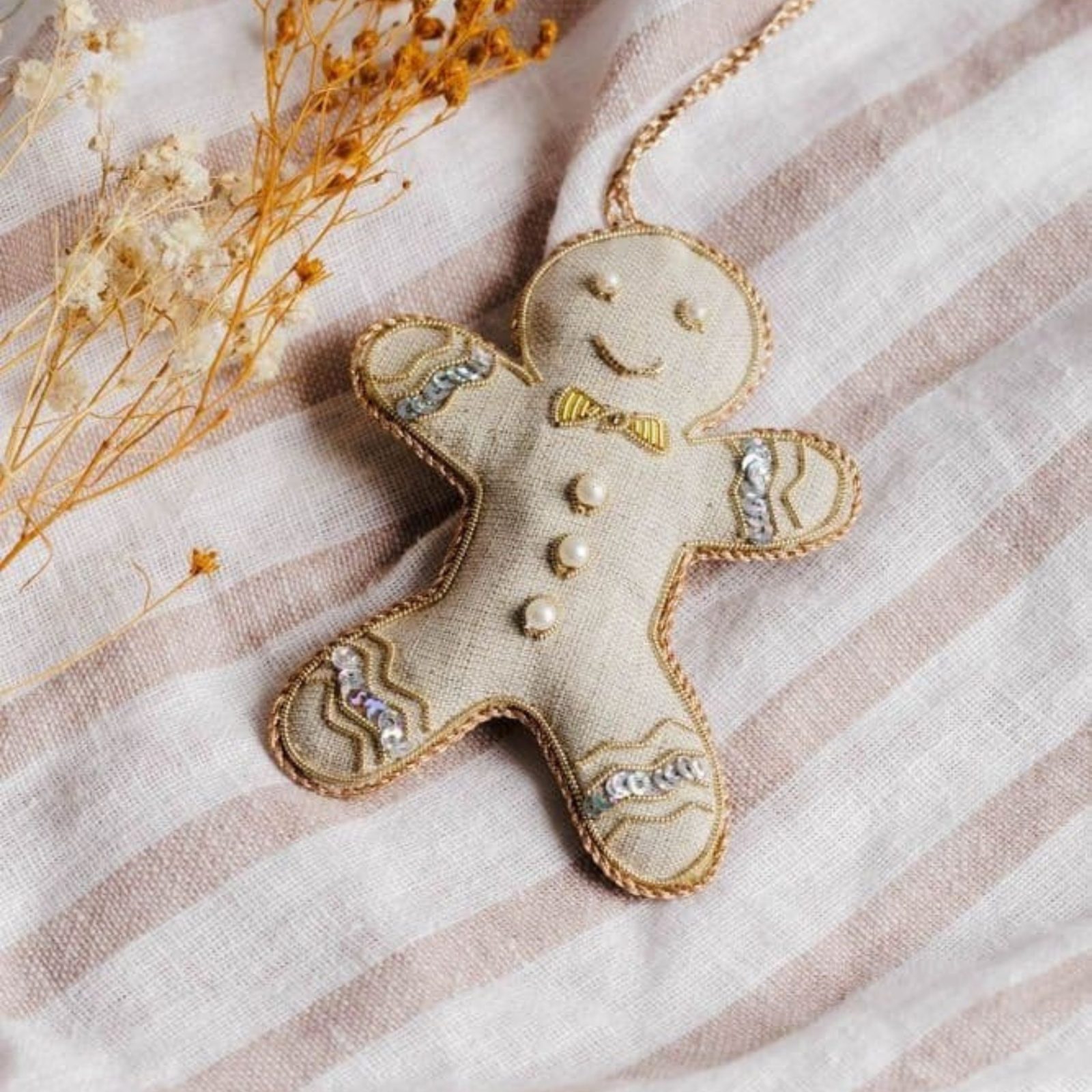 Luxury Irish Linen Gingerbread Man Christmas Decoration
