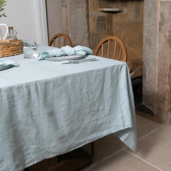 Aqua 100% Linen Tablecloth