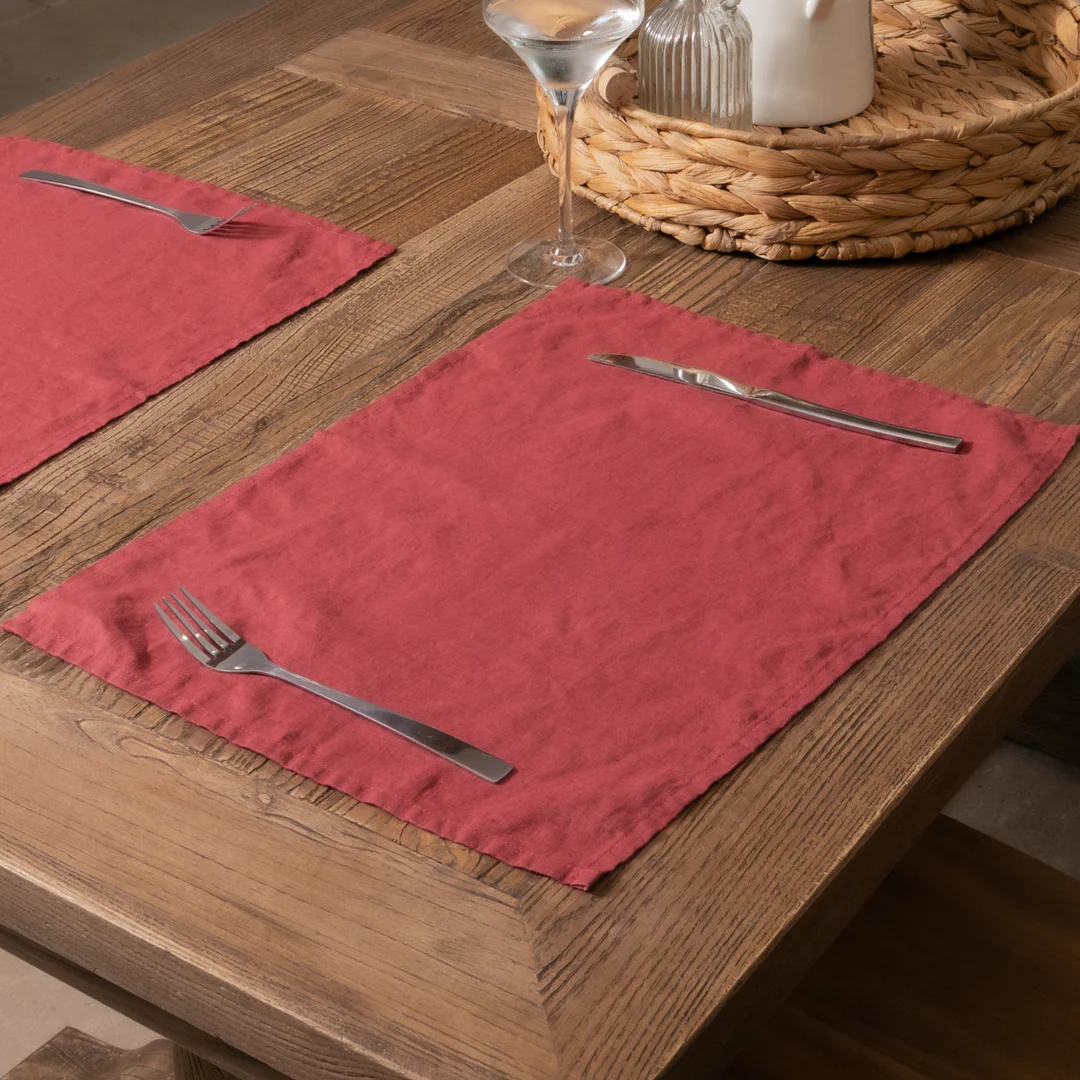 Brick Red Set of 4 100% Linen Placemats Caroline Jane 2 Brick Red Set of 4 100% Linen Placemats