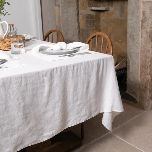 White 100% Linen Tablecloth Caroline Jane 1 White 100% Linen Tablecloth